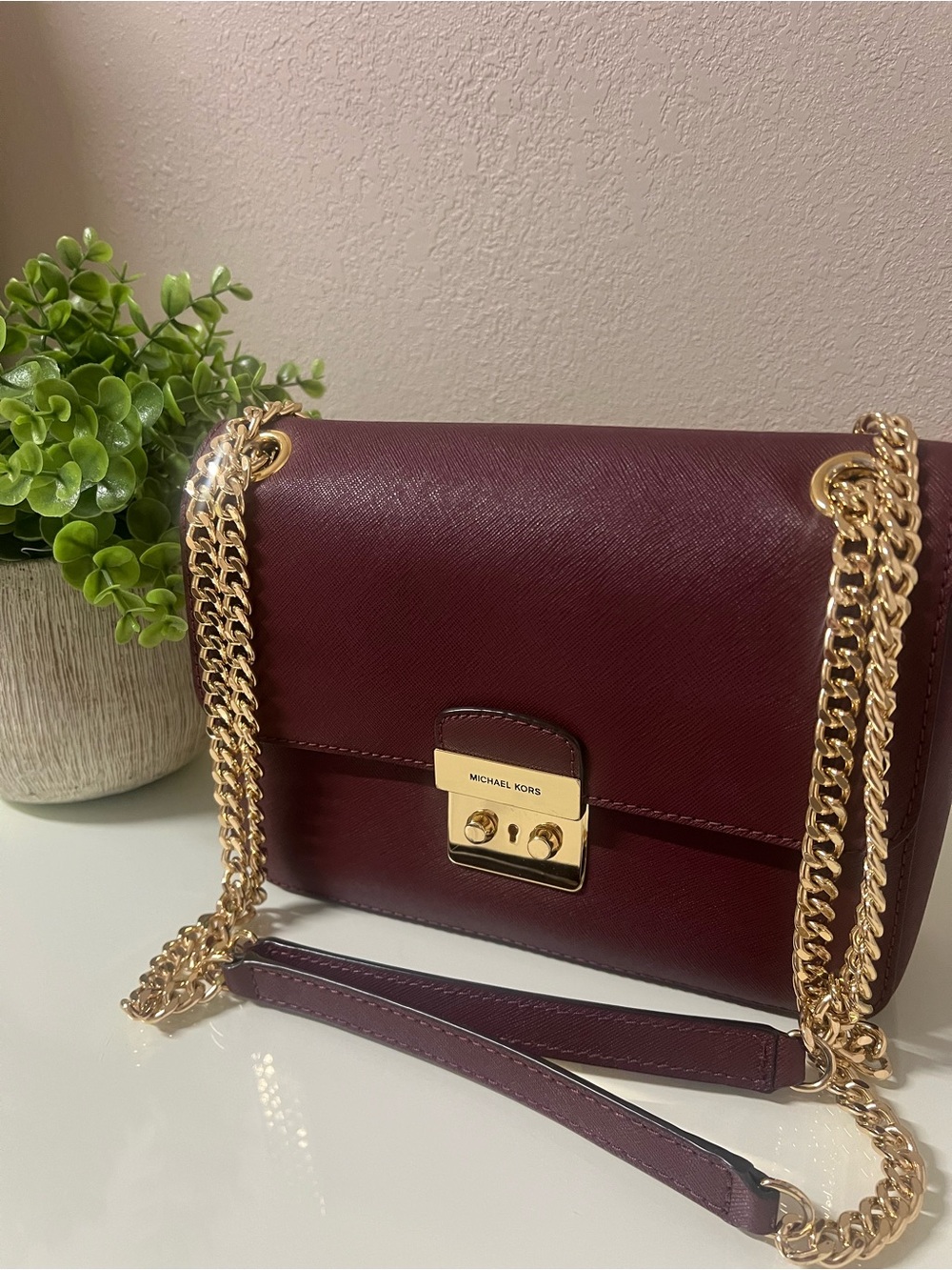 Michael Kors Brandi Medium Saffiano Leather Shoulder Bag In Merlot
